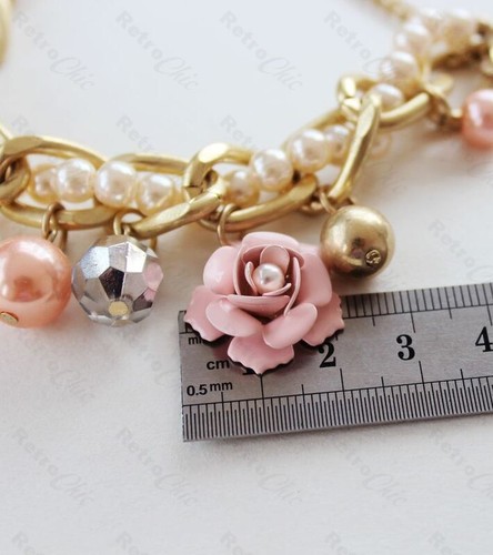 COLLAR DE MODA RETRO Vintage ORO ROSA Gargantilla PERLA Flor ENCANTO Corazón CUENTAS - Imagen 3 de 9