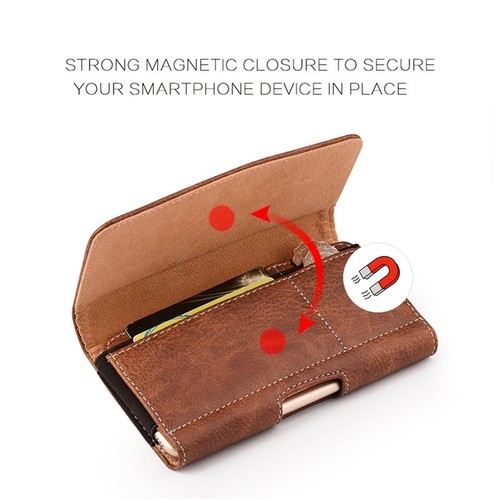 Custodia per Apple iPhone X orizzontale in pelle clip da cintura fondina - marrone - Foto 5 di 6