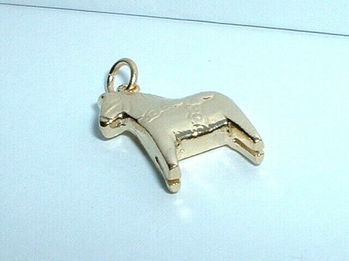 14k YELLOW GOLD 3D SWEDISH DALA HORSE SWEDEN PENDANT CHARM - Picture 5 of 7