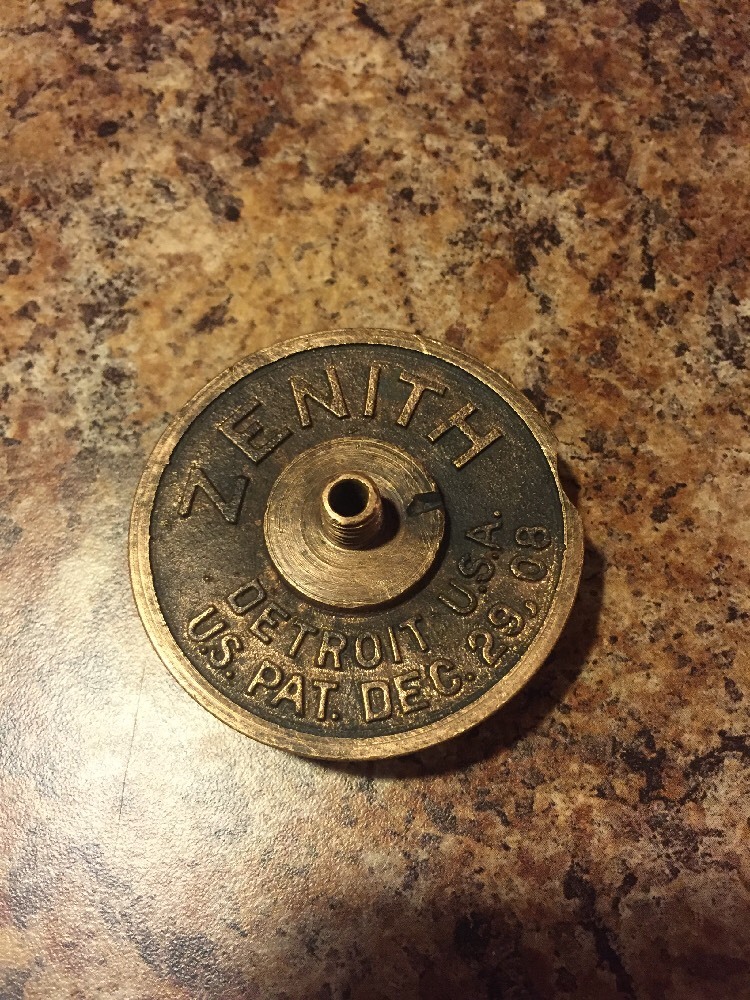 Vintage 20's 30's Zenith Brass Carburetor Plate Dec. 29, 08