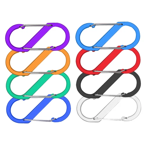 8PCS S Shape Dual Spring Opening Carabiner Keyring Clip Anti-Rust for Camping