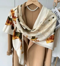 70% wool 30% silk square scarf 130cm fashionable temperament printed scarf
