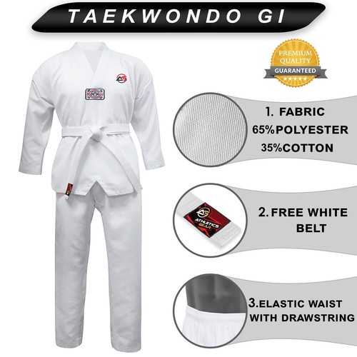 Adult Kid WTF Style Ribbed Taekwondo Polycotton Suit Dobok Martial Art Athletics - Picture 2 of 11