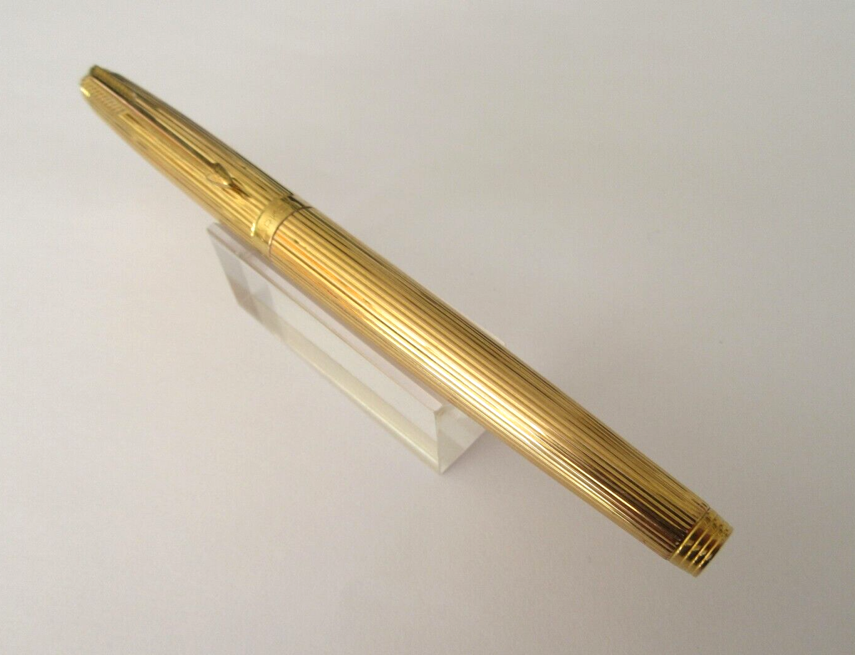 Stylo Plume PARKER 75 Godron Plaque Argent - Plume M 18K - 128 Mm - Occasion Collection