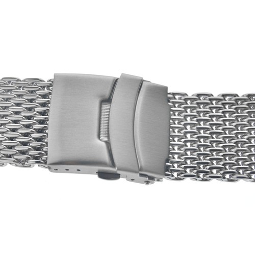 Pulsera de malla de tiburón plateada de acero inoxidable de 20/22/24 mm correa de reloj sólida - Imagen 6 de 13