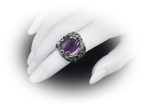 S.Michael Designs Stainless Steel Flower Scroll Glass Cabochon Ring Size 10 - Picture 2 of 4