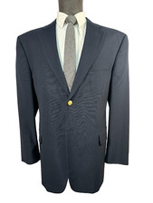 STAFFORD Mens Navy Blue CLASSIC Golden Button Wool Sport Coat Blazer Jacket 44R