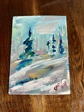 Art Original Acrylic Painting First Snow Pines by Randy Spry 6x8 Landscape