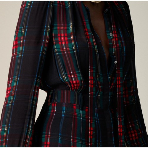 J. Crew Tie Neck Dress in Stewart Tartan Viscose Chiffon Size 3X NWT - Picture 2 of 13