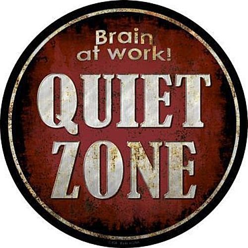 Quiet Zone Brain At Work 12" Round Metal Sign Fun Novelty Home Office Wall Decor - Picture 1 of 2