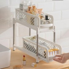 2 Tier Sliding Kitchen Cupboard Basket Sink Storage Drawers Pull-Out organizer