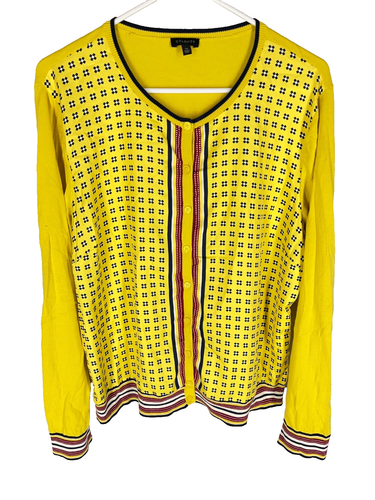 TALBOTS Cardigan Top XL Yellow Panel Front Business Classy Spring Summer Light