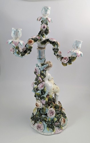 Antique Sitzendorf Porcelain Candelabra Figural Floral 4-Arm Candlestick, c.1890 - Bild 6 von 14