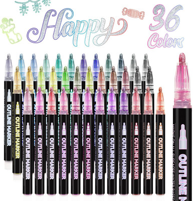 Outline Markers 36 Colors Outline Pens, Shimmer Markers Double Line Outline Mark