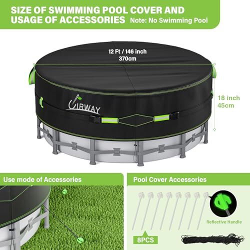 with Reflective Strips, Swimming Pool Cover for Above 12 Ft Round Pool Cover - Picture 3 of 7
