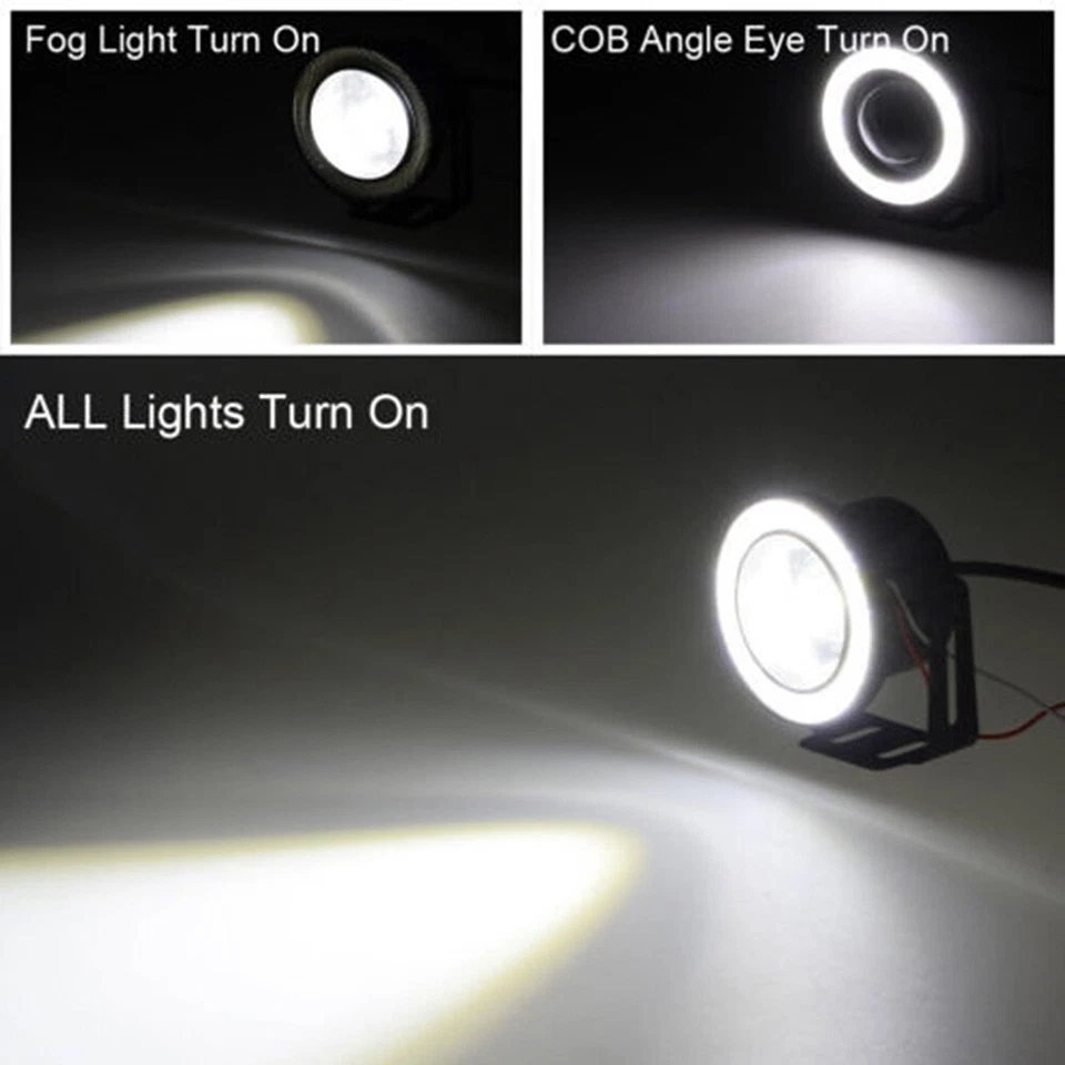 2x 3.5" Round COB LED Projector Fog Light Angel Eyes Halo Ring 7000K Super White - Image 3 of 4