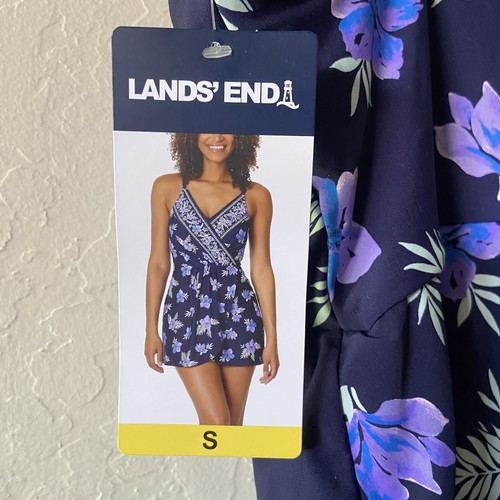 Lands' End NEW Womens Swim Dress Swimsuit UPF50 Size Small Blue Purple Floral - Picture 3 of 4