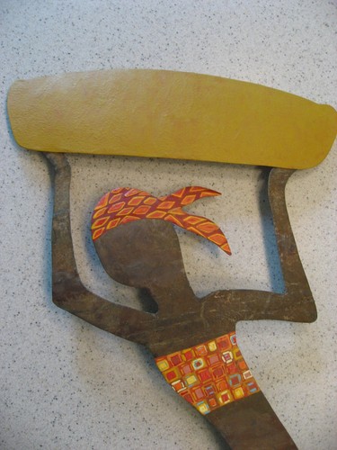 Afrikanische Kunst Metall Wandskulptur Karibik Markt Dame 18"T x 6"W John & Robbyn - Bild 2 von 4