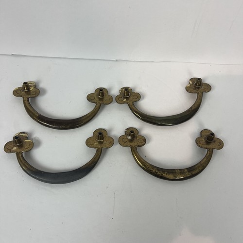 4 Antique Vtg Brass Drawer Pulls Handles With Screws 3.5” - Picture 4 of 5