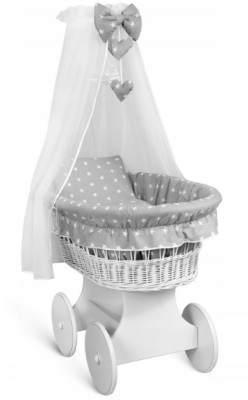 Baby komplettes Bettwäsche Set mit Baldachin passend für Weidenkorb Moseskorb klein weiß Sterne