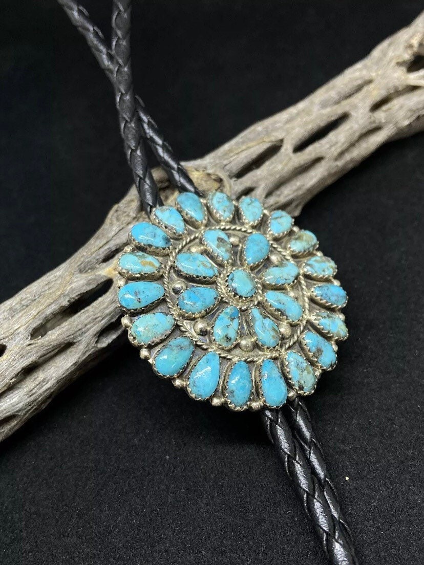 Whopping 208 Grams Native American Navajo Turquoise Sterling Silver Bolo Tie Whopping 208 Grams Native American Navajo Turquoise Sterling Silver Bolo Tie