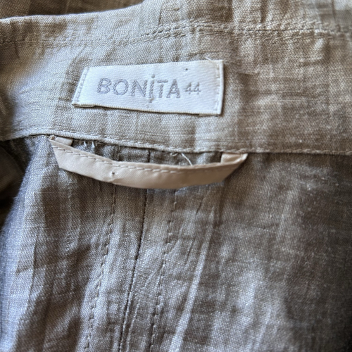 Bonita Jacket UK 16 44 Brown Khaki Flax Linen Adjustable Waist Slouch Pockets - Picture 10 of 17
