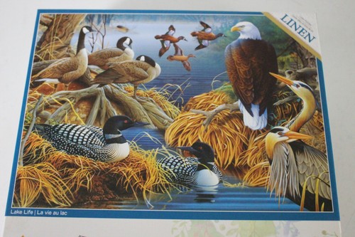 Master Pieces Lake Life Audobon 1000 Pc Puzzle Birds Ducks Eagle Linen 27 x 19 - Picture 2 of 9