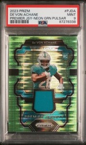 2023 Prizm De'Von Achane Premier Jersey Neon Green Pulsar ROOKIE RC PSA 9 MINT