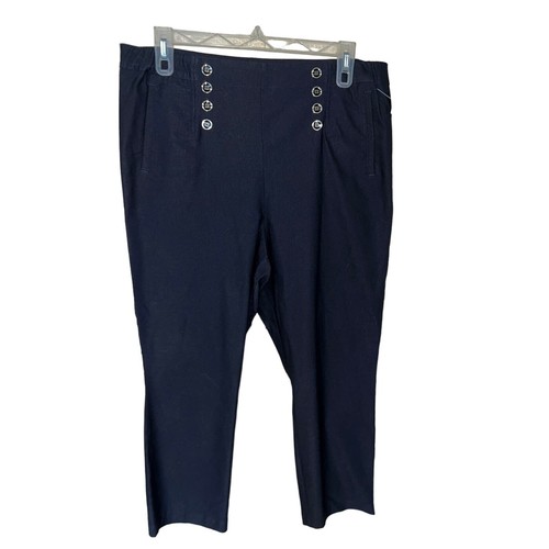 Susan Graver Retro Chic High Rise 22W CROP PANT PullOn Sailor Nautical Black NEW - Picture 2 of 9