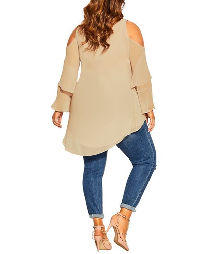 City Chic Women's Trendy Plus High Low Cold Shoulder Top (Vanilla, Medium) - Picture 2 of 2