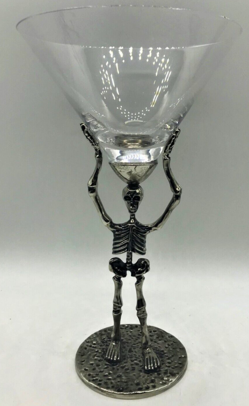 POTTERY BARN Halloween Skeleton MARTINI Bar Glass NEW/NIB