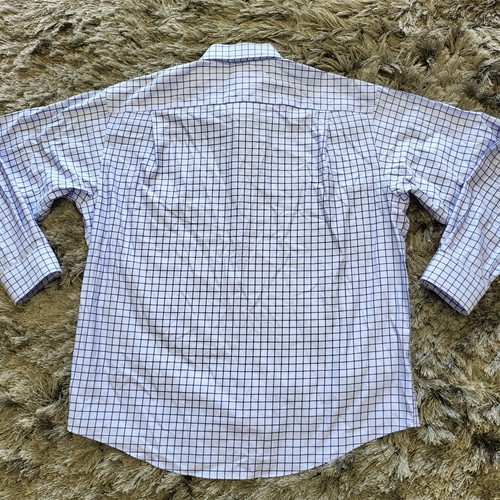 Pronto Uomo Shirt Men XL Blue 100% Cotton Plaid Long Sleeve Button-Up Pocket - Picture 13 of 14