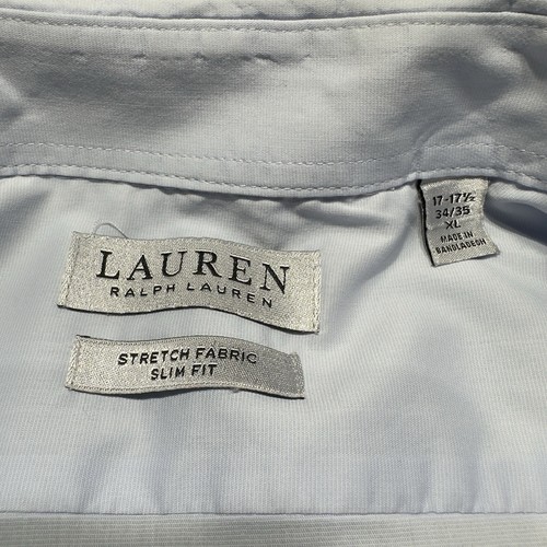 Ralph Lauren Dress Shirt Mens XL 17.5 Light Blue Stretch Fabric Slim Fit Stylish - Picture 3 of 8