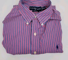 Polo Ralph Lauren Button Down 16.5 Large Red And Blue Striped Custom Fit L