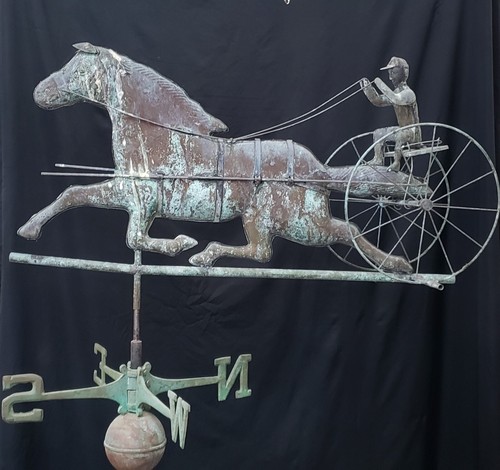 Large 1800's Copper Horse & Carriage Weather Vane with Pole 34" x 62" GS00406 - Picture 8 of 19