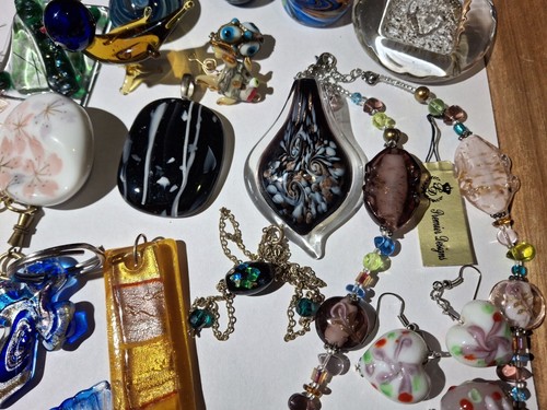 41 KUNSTGLAS Schmuck Konvolut Murano Millefiori dichroitisch Halskette Armband Anhänger - Bild 7 von 24