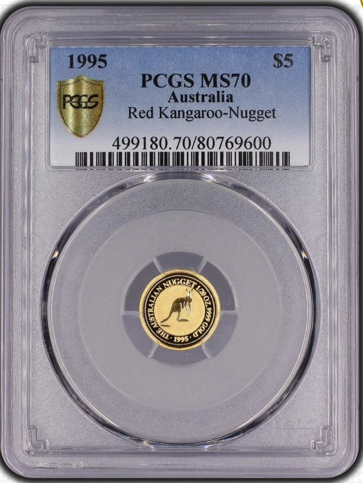 1995 $5 Australia 1/20 Oz Gold Bullion Nugget / Red Kangaroo Coin • MS70 POP 1 - Image 2 of 3