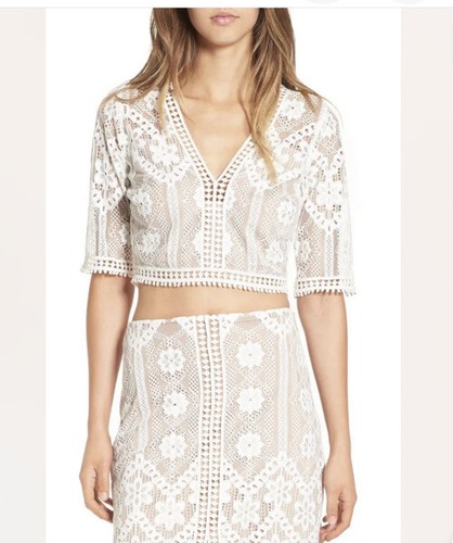 For Love & Lemons Florence Ivory Floral Lace Crop Top Size L NWT - Picture 4 of 7