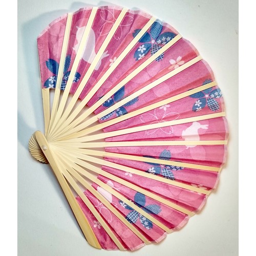 Bamboo Folding Fan Sensu Daiso Japan - Cherry Blossom Rabbit 8.3" Japan Culture - Picture 2 of 5