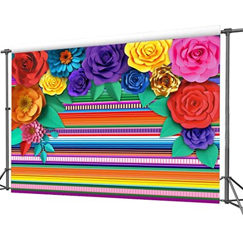 Mexican Theme Party Striped Backdrop Fiesta Cinco De Mayo Paper Flowers Backg... - Picture 3 of 8