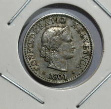 1901 Switzerland 5 Rappen Coin