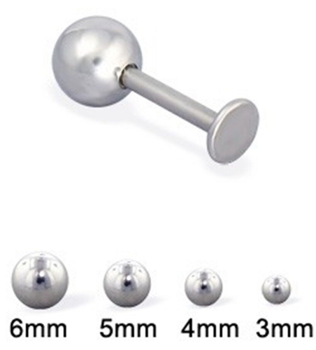 Labret Chin Stud w/6mm Ball 14 Gauge 3/8" Steel  - Foto 1 di 3