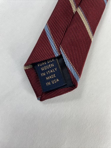 Brooks Brothers Mens Tie, Red W/ Blue & Yellow Stripes, 100% Repp Silk - Picture 7 of 8