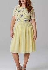Simply Be Beaded Prom Dress Yellow Womens Size UK 16 EU 44 REF CL10