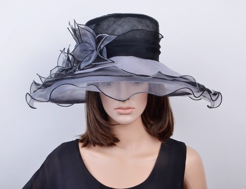 Eleganter Damenhut GRAU SCHWARZ Lilie Organza Hut Brauthut Organzahut Hochzeit - Bild 3 von 5