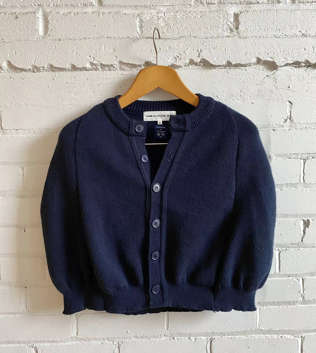 Comme des Garcons GIRL Lochaven of Scotland Navy Cropped Wool Cardigan  Shawl S