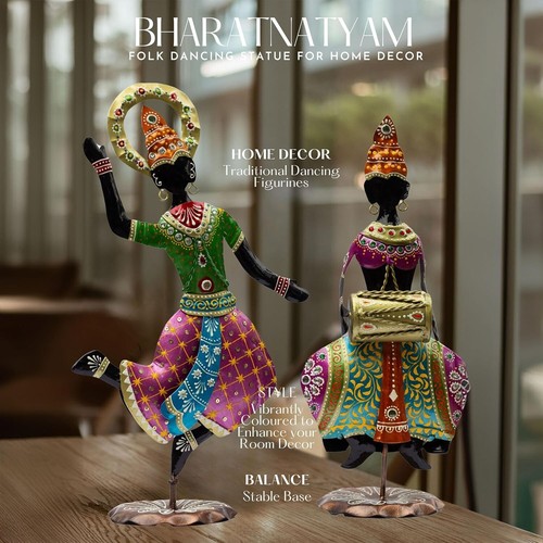 Estatuillas de bailarina antiguas hechas a mano - piezas de exhibición de danza popular tradicional india - Imagen 4 de 6