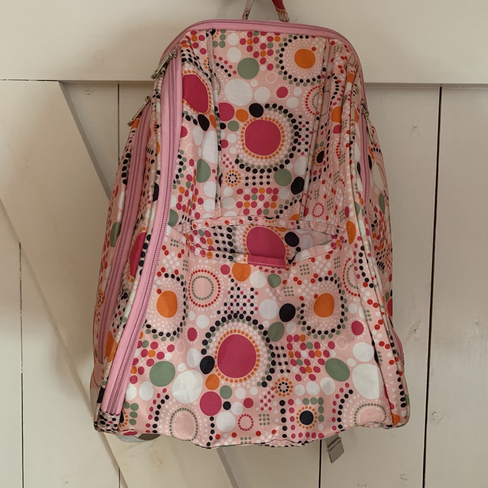 Polka Dot Diaper Backpack in Pink Brown Green and Gold-image