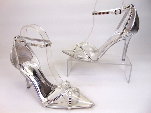 JLO by Jennifer Lopez Womens Parlan Ankle Strap Pumps Heels Size 7.5 Clear Silve - 第 3/14 張圖片