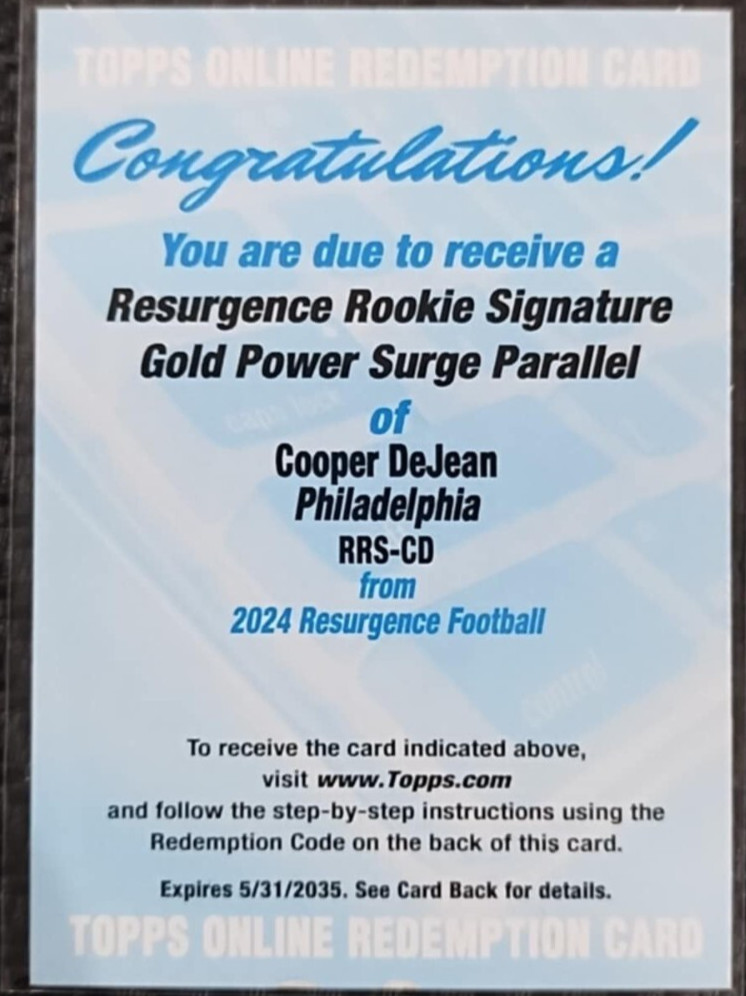 2024 Topps Resurgence Cooper Dejean GOLD /50 Power Surge AUTO Rookie EAGLES